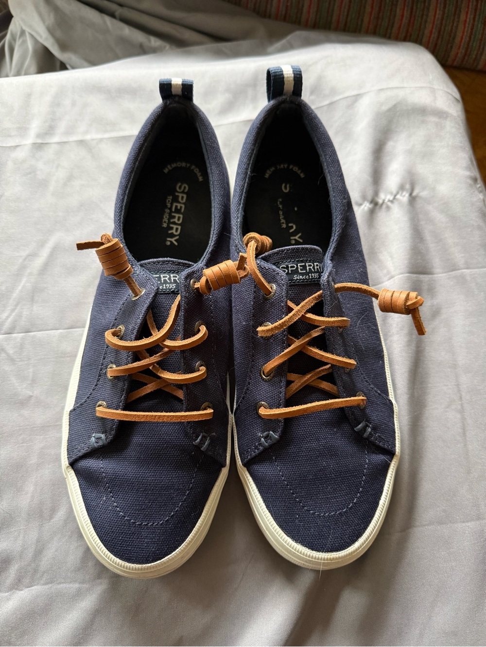 Sperry Navy Canvas Boat Shoes with Tan Laces
